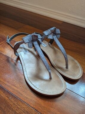 Steve Madden Glitter Bow T-Strap Sandals - Silver